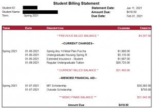 An example bill with a previous credit